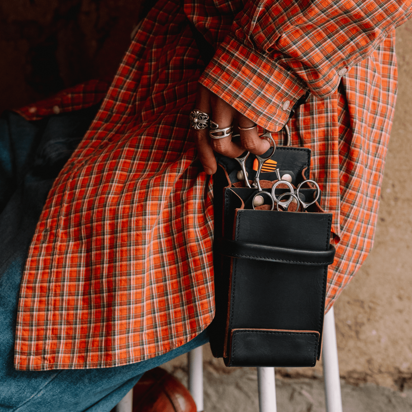 ダークグリーン&焦げ茶8丁差し本革シザーケースSCA-143/CGA ダークグリーン&焦げ茶8丁差し本革シザーケースSCA-143/CGA