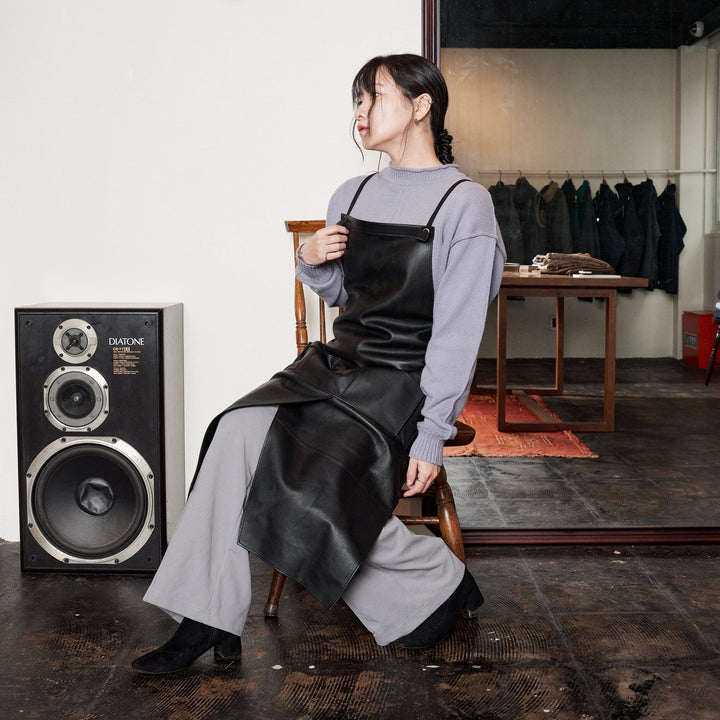 TALL】ウォッシャブルレザーハカマエプロン 3rd. ブラック トール