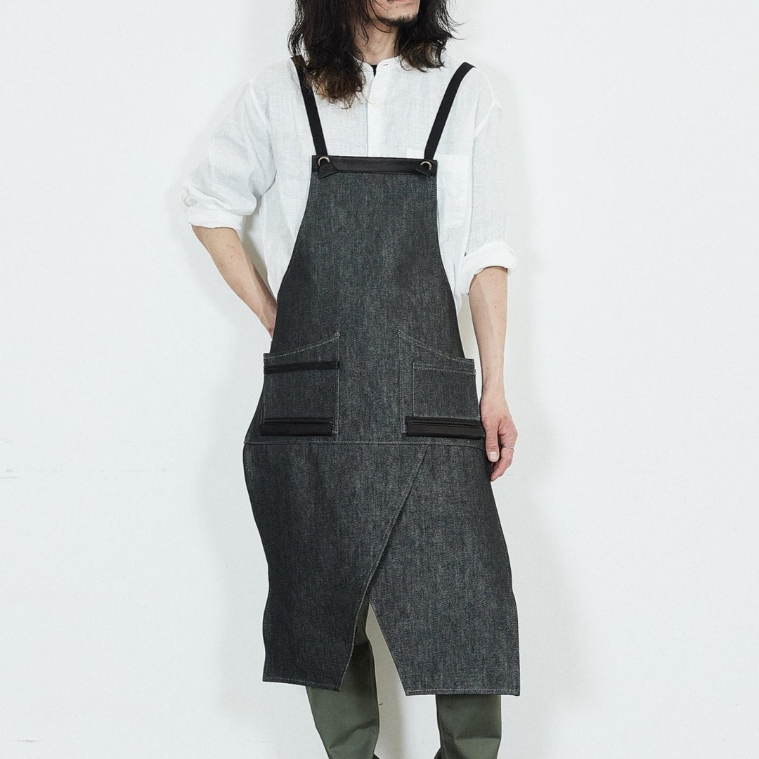 40’s USA製 染み込みブラック コットンエプロン フランス軍 エプロン リネンコットン ブラック / Linen Cotton
